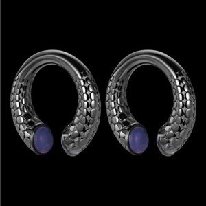 Amethyst & Black Stainless steel, dragon scale hoop ear weights. 00g or larger